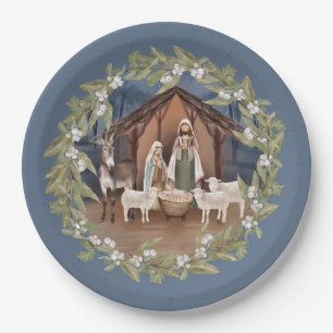 Baby Jesus in der Krippe des Mangers Pappteller