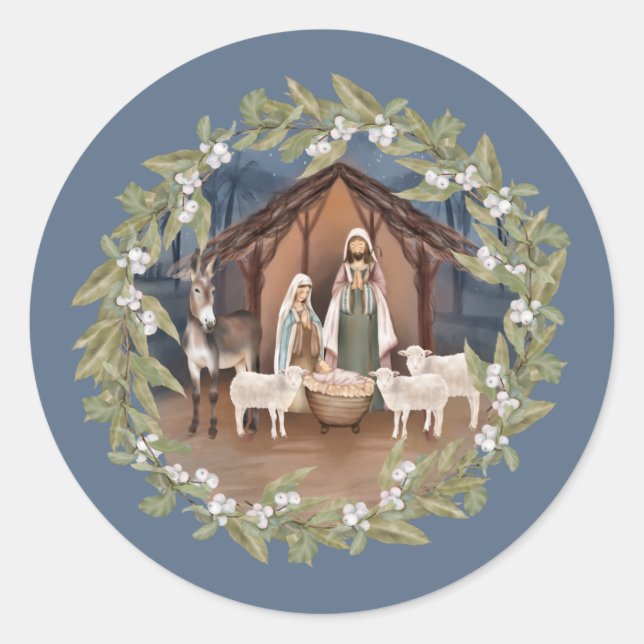 Baby Jesus in der Krippe des Mangers Runder Aufkleber (Vorderseite)