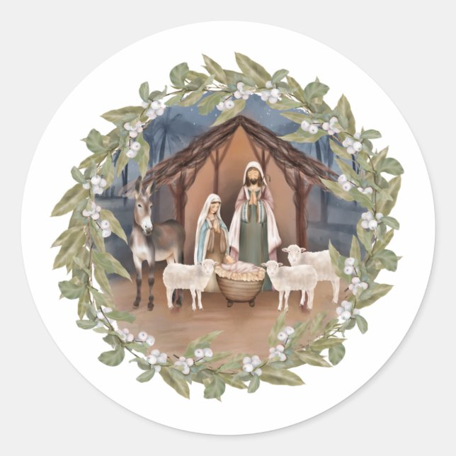 Baby Jesus in der Krippe Klassische Runde S Runder Aufkleber (Vorderseite)