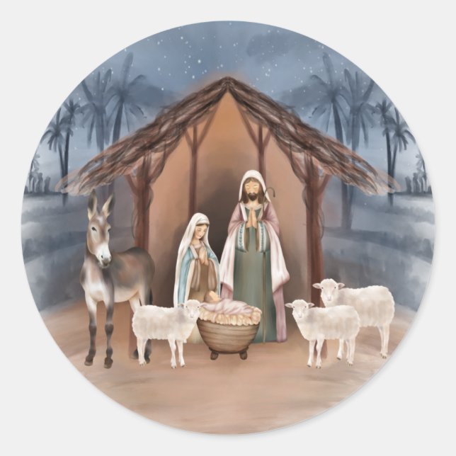 Baby Jesus in der Krippe Runder Aufkleber (Vorderseite)