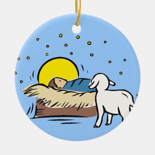 Baby Jesus in einer Krippe Keramikornament (Vorne)