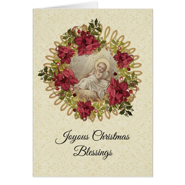Baby Jesus in Manger Noël Floral Wreath (Devant)