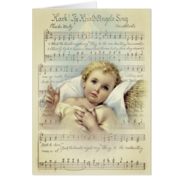 Baby Jesus in Manger Weihnachten Blumenzettel Musi (Vorne)