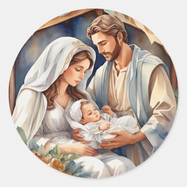 Baby Jesus | Krippe Runder Aufkleber (Vorderseite)