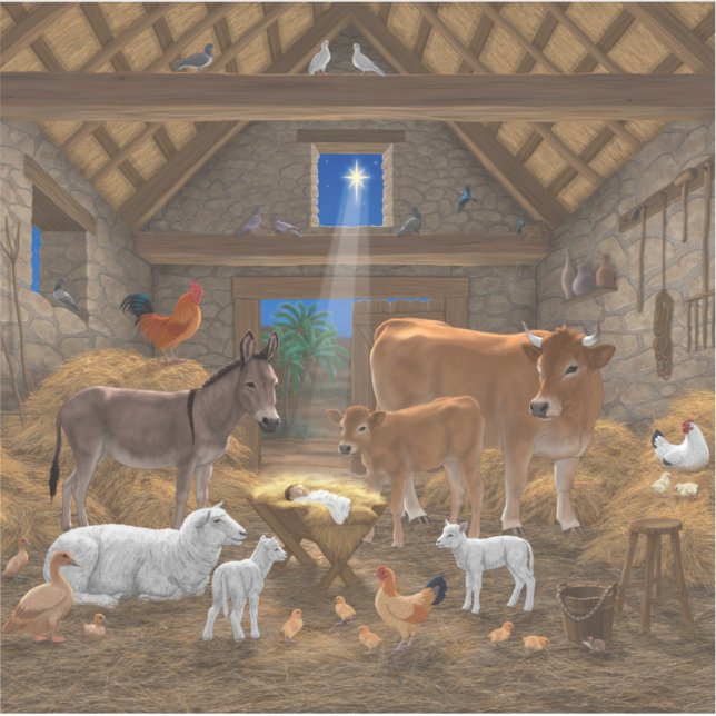 Baby Jesus Manger Heilige Nacht Weihnachtskrippe Aufkleber (Vorderseite)