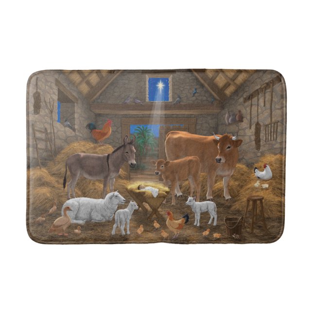 Baby Jesus Manger Heilige Nacht Weihnachtskrippe Badematte (Vorderseite)