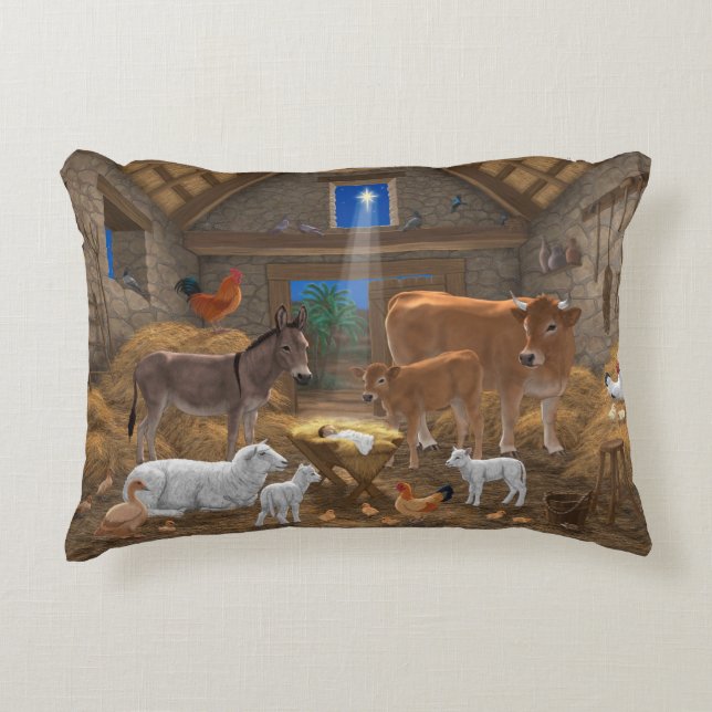 Baby Jesus Manger Heilige Nacht Weihnachtskrippe Dekokissen (Vorderseite)