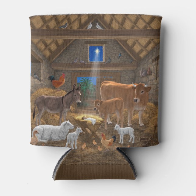Baby Jesus Manger Heilige Nacht Weihnachtskrippe Dosenkühler (Vorderseite)