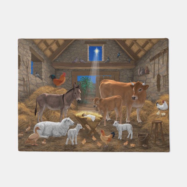 Baby Jesus Manger Heilige Nacht Weihnachtskrippe Fußmatte (Vorderseite)