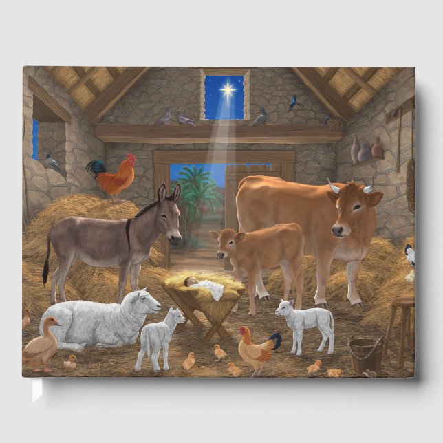 Baby Jesus Manger Heilige Nacht Weihnachtskrippe Gästebuch (Vorderseite)
