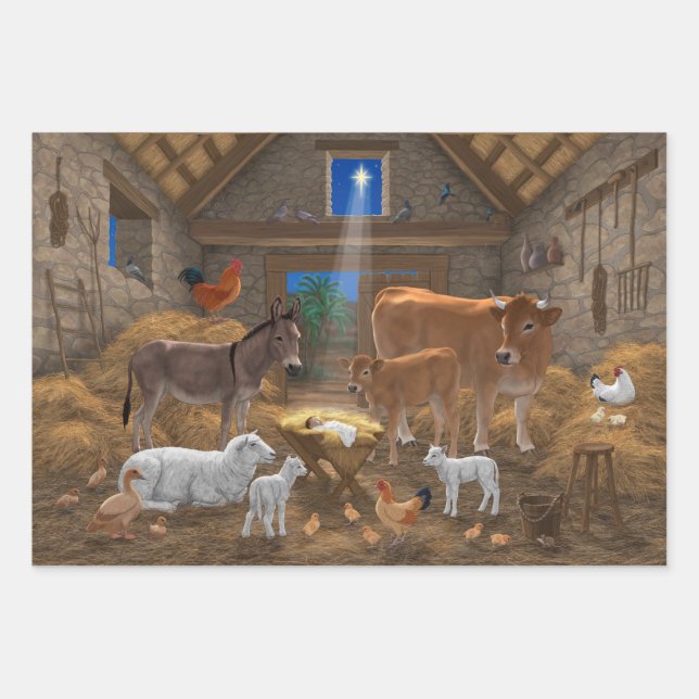 Baby Jesus Manger Heilige Nacht Weihnachtskrippe Geschenkpapier Set (Vorderseite)