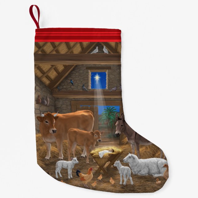 Baby Jesus Manger Heilige Nacht Weihnachtskrippe Kleiner Weihnachtsstrumpf (Vorderseite)