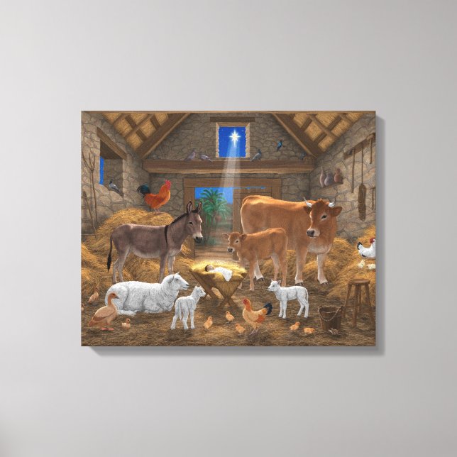 Baby Jesus Manger Heilige Nacht Weihnachtskrippe Leinwanddruck (Vorderseite)