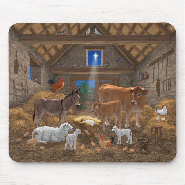Baby Jesus Manger Heilige Nacht Weihnachtskrippe Mousepad (Vorne)