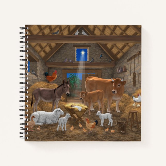 Baby Jesus Manger Heilige Nacht Weihnachtskrippe Notizbuch (Vorderseite)