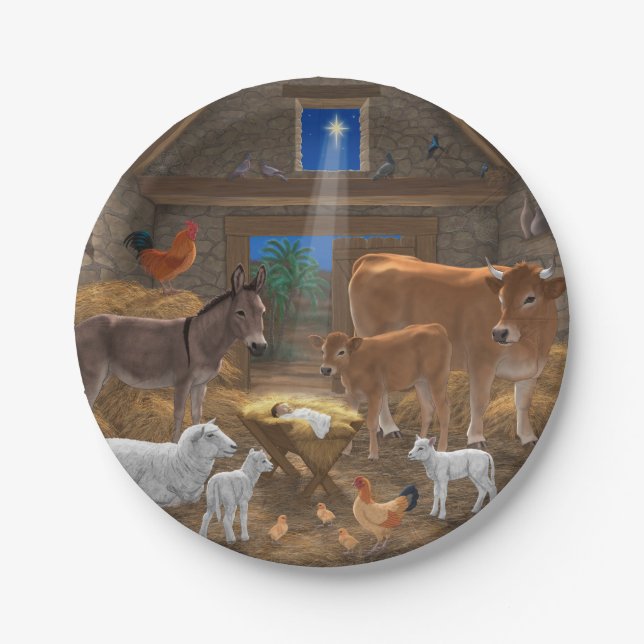 Baby Jesus Manger Heilige Nacht Weihnachtskrippe Pappteller (Vorderseite)