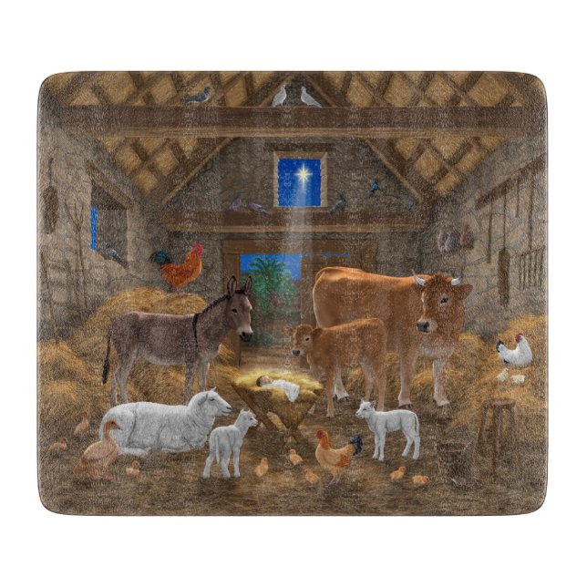 Baby Jesus Manger Heilige Nacht Weihnachtskrippe Schneidebrett (Vorderseite)