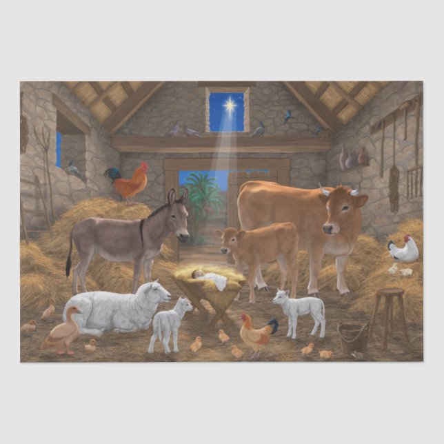 Baby Jesus Manger Heilige Nacht Weihnachtskrippe Seidenpapier (Vorderseite)