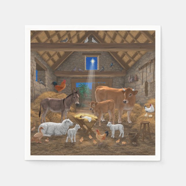 Baby Jesus Manger Heilige Nacht Weihnachtskrippe Serviette (Vorderseite)