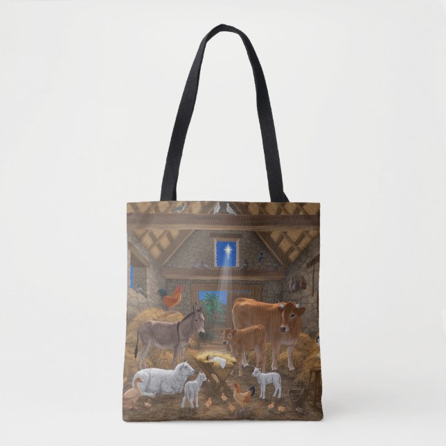 Baby Jesus Manger Heilige Nacht Weihnachtskrippe Tasche (Vorderseite)