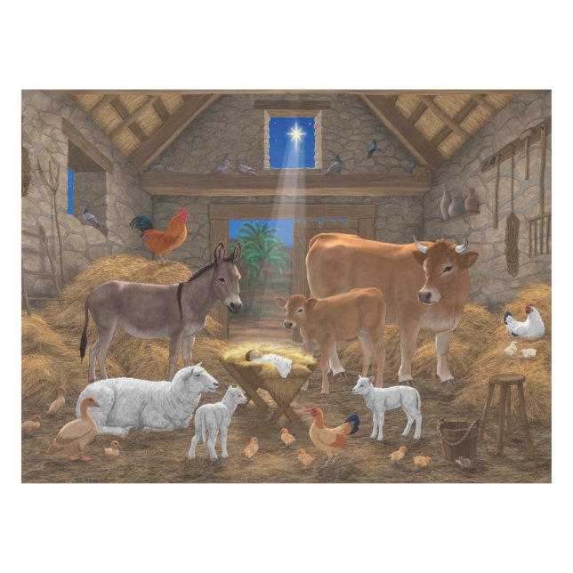 Baby Jesus Manger Heilige Nacht Weihnachtskrippe Tischdecke (Vorderseite (Horizontal))