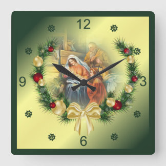  Baby Jesus, Mary & Joseph ~ Die heilige Familie ~ Quadratische Wanduhr