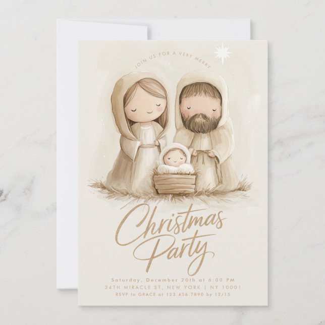 Baby Jesus Mary Joseph Religious Christmas Einladung (Vorderseite)