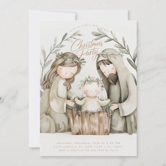 Baby Jesus Mary Krippe Religiöse Weihnachten Einladung (Vorderseite)