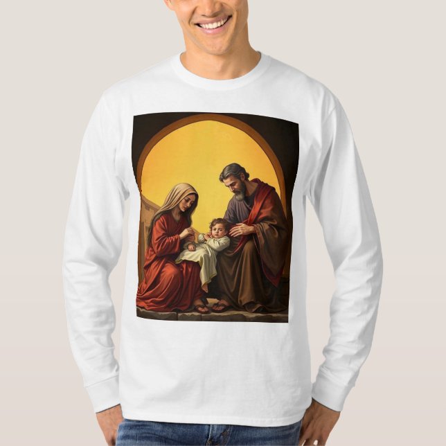 Baby Jesus Mary und Joseph Men Long Sleeve T-Shirt (Vorderseite)