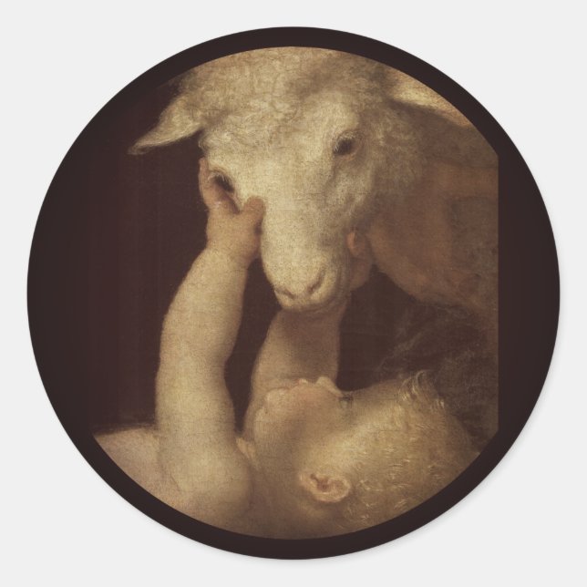 Baby Jesus Touchs Lamb Runder Aufkleber (Vorderseite)