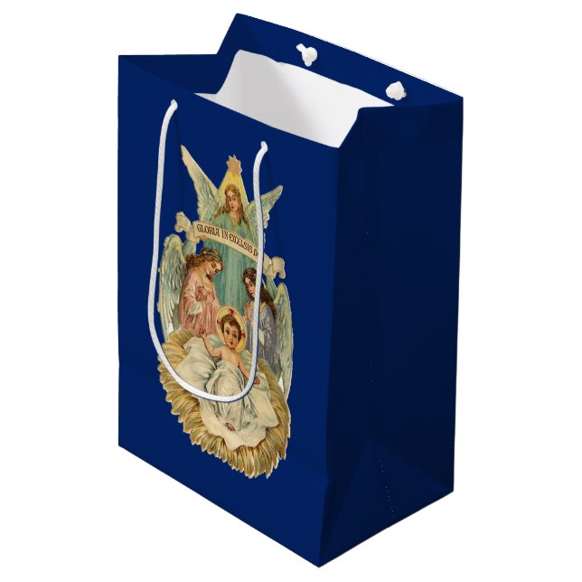 Baby Jesus und Engel Mittlere Geschenktüte (Vorderseite Schrägansicht)