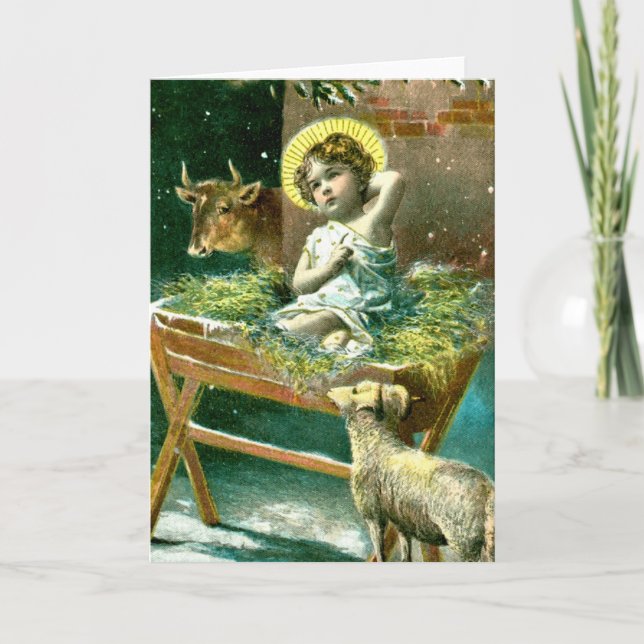 Baby Jesus, Vintage Krippe Feiertagskarte (Vorderseite)