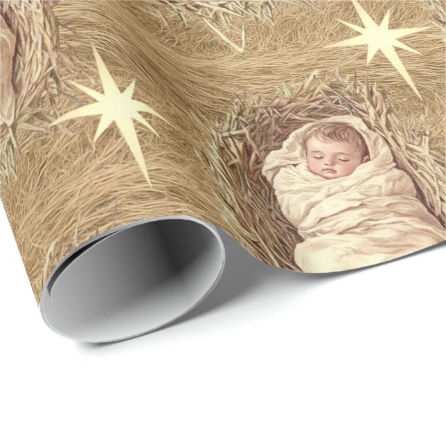 Baby Jesus Watercolor Manger Hay Geschenkpapier (Rolleneckpunkt)
