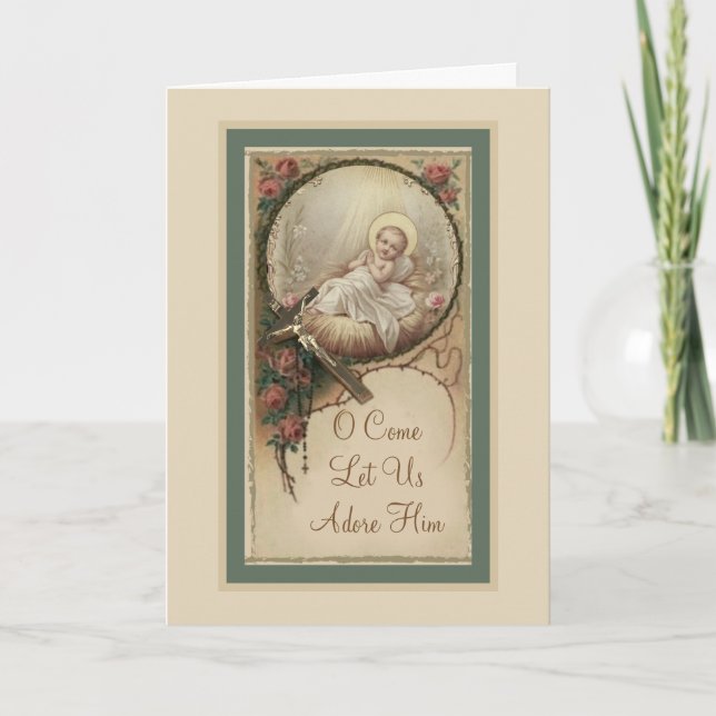 Baby Jesus Weihnachten Rose Vintag Karte (Vorderseite)