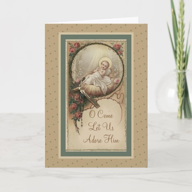 Baby-Jesus-WeihnachtsRosen Vintag Karte (Vorderseite)