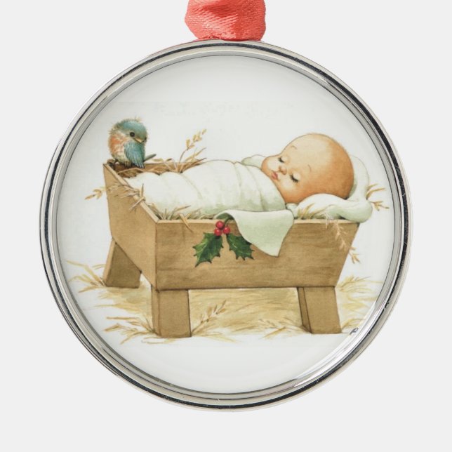 Baby-Jesus-Weihnachtsverzierung Silbernes Ornament (Vorne)