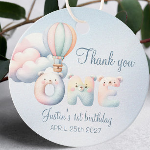 Baby Junge 1. Geburtstag Teddybär Luftballonwolken Geschenkanhänger
