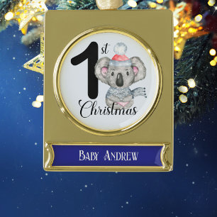 Baby-Junge 1. Weihnachten Saisonale Koala-Erinneru Banner-Ornament Gold