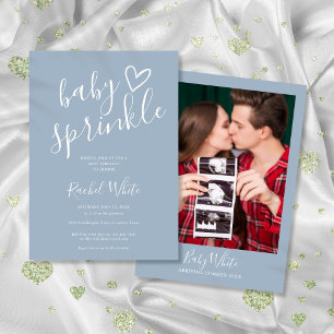 Baby-Junge-Baby-Sprinkle-Shower-Foto in Dusty Blue Einladung