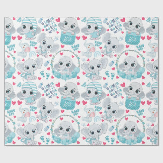 Baby-Junge-Elefant Süß Blau Baby-Party Taufe Geschenkpapier