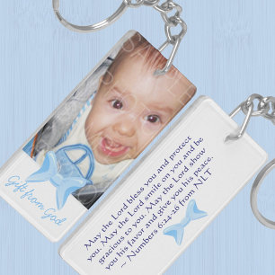 Baby-Junge-Foto-Geschenk von Gottes Blue-Bogen-Bib Schlüsselanhänger