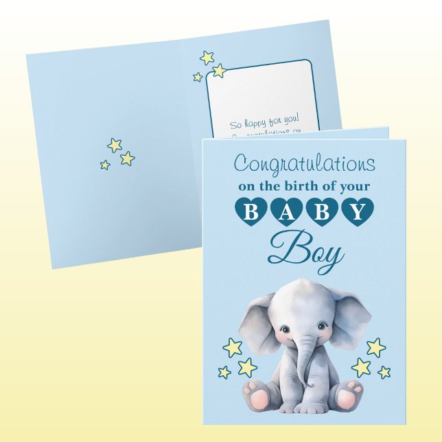 Baby-Junge Gratulation Elefant blau Karte (Von Creator hochgeladen)