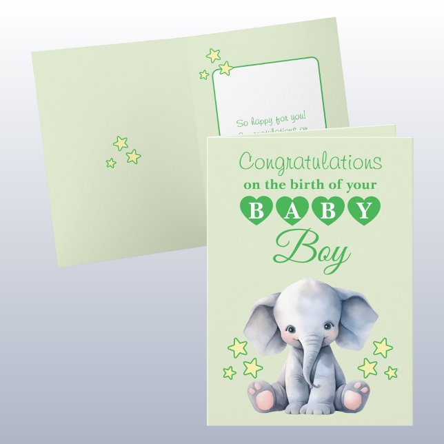 Baby-Junge Gratulation Elefant Grün Karte (Von Creator hochgeladen)