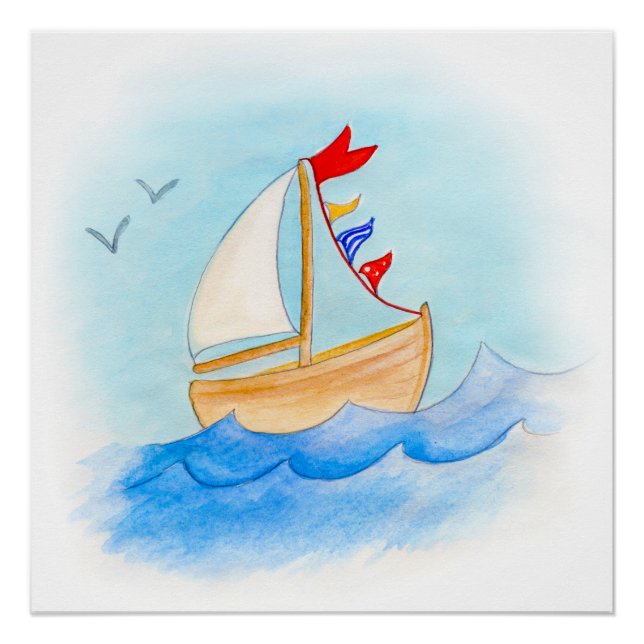 Baby-Junge Kinderzimmer Segelbootposter Poster (Vorderseite)