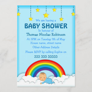 Baby Junge schläft unter einem Regenbogen und Wolk Einladung