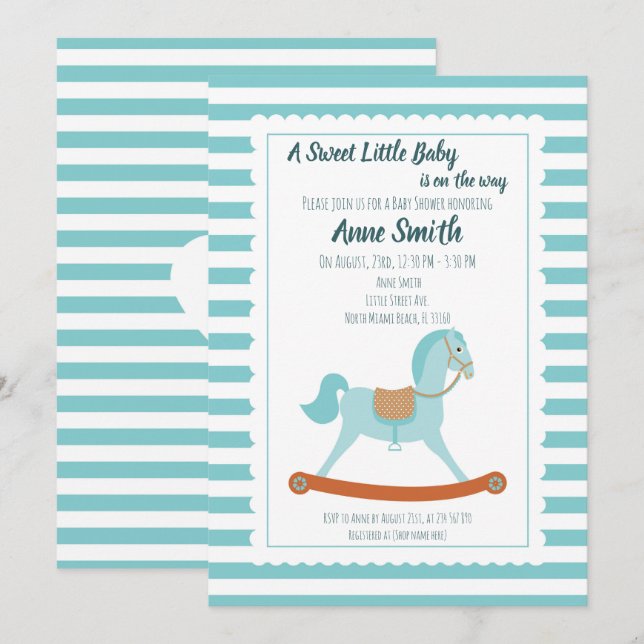 Baby-Junge Shower Rocking Pferd Einladung (Vorne/Hinten)