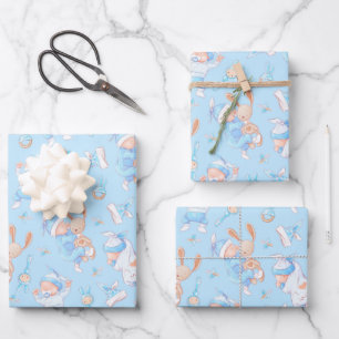 Baby-Junge umarmt Häschen Ich liebe Mama Herz Geschenkpapier Set