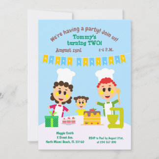 Baby Junge zum zweiten Geburtstag süße Kuchen Einl Einladung