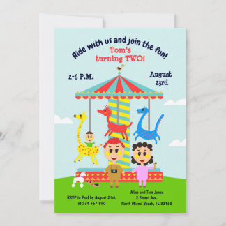 Baby Junge zweiten Geburtstag merry-go-Round Party Einladung