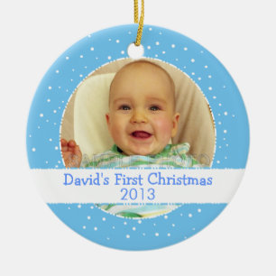 Baby-Jungen-1. Weihnachtsblaue runde Keramikornament